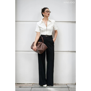 Chemise à manches courtes de luxe A8223 HAGOO avec fermeture éclair en laiton, haut décontracté pour femmes, vente en gros - Product Image 2