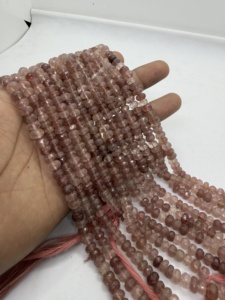 Cuentas facetadas de cuarzo fresa natural en forma de rondel, hilo de 16 pulgadas, gemas rosas para fabricación de joyas, venta al por mayor - Product Image 2