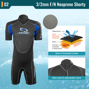 Traje de Neopreno Corto Aropec Personalizado de 3/2mm para Hombre, Traje de Buceo Térmico OEM/ODM con Malla Fina, Sellado Impermeable en el Pecho y Cuello Ajustable - Product Image 3