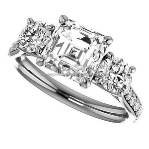 คลาสสิก14พันสีขาวทองโค้งแหวนหมั้นดูหรูหราสามหินLab Grownเพชรแหวนแต่งงานสําหรับผู้หญิง - Product Image 3