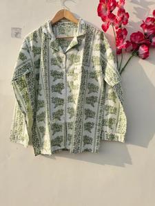 Ensemble de pyjama en coton pour femmes, costume de nuit à imprimé floral vert |   Ensemble de vêtements de nuit doux et respirants à boutons - Product Image 3