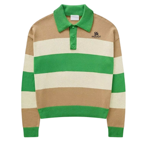 Pull en maille à rayures vertes pour homme, col polo, manches longues, pull décontracté, chaud, tricot d'hiver, logo personnalisé, fabricant OEM, usine OEM - Product Image 1