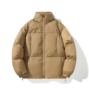 Veste d'hiver unisexe matelassée, col montant, fermeture éclair, rembourrage épais en polyester, couleur unie, style décontracté, coupe-vent - Product Image 2