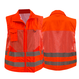 Gilet de sécurité haute visibilité réfléchissant en polyester/coton pour hommes, style veste d'extérieur multi-poches pour l'été - Product Image 1