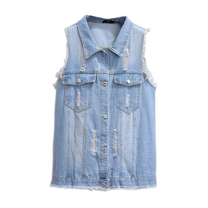 Custom Distressed Style <b>Denim</b> <b>Vest</b> Minimalist Design Sleeveless Outerwear Lightweight Cotton Waistcoat <b>For</b> Adults Fashion - Product Image 6
