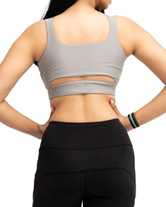 Soutien-gorge de sport gris à fermeture éclair sur le devant, soutien élevé, avec rembourrage - Product Image 4