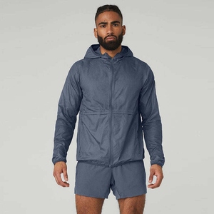 Men's Hooded Windbreaker Jacket And <b>Shorts</b> Set Solid Color Quick Dry Sporty Outerwear For Summer Activities - Product Image 1