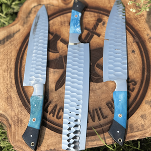 Juego de cuchillos de chef martillados de primera calidad, cuchillos de cocina de acero inoxidable con alto contenido de carbono, mango personalizado, OEM, ODM, para uso en la cocina, regalo para amantes de la cocina - Product Image 5
