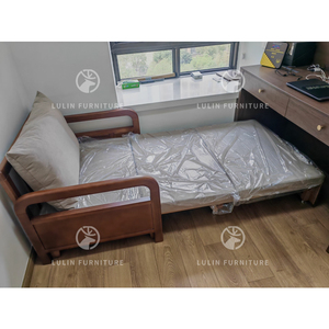 Sofá Cama Plegable de Madera Maciza de Fresno Color Nogal Oscuro, Sofá Cama Ahorrador de Espacio, Diseño Modular Resistente para Dormitorios Pequeños, Reino Unido - Product Image 4
