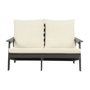 Sofá de Jardín HIPS con Cojín, Diseño de Madera en Gris/Beige, para Terraza, Piscina, Patio - Product Image 3