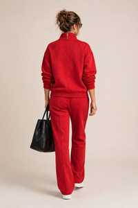 Ensemble de survêtement décontracté pour femme : sweat-shirt rouge à demi-zip et pantalon large, coupe ample, deux pièces - Product Image 3