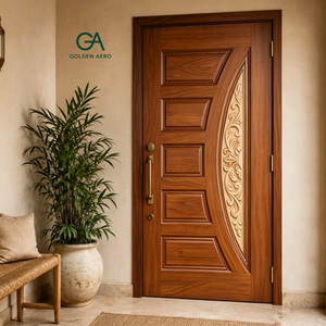 Puerta de Entrada Frontal de Madera Sólida Contemporánea con Panel Curvo Tallado para Casas de Lujo, Fabricación Personalizada GA-29S - Product Image 3