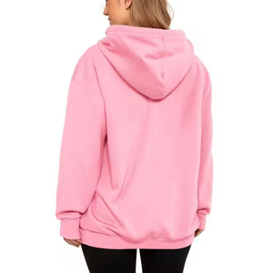 Unisex Pink Hooded Sweatshirt Oversized Fit Cotton Fleece Casual Pocket Design Autumn Wear - Product Image 2