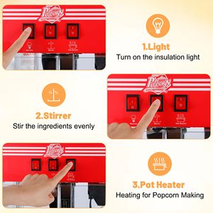 Macchina per Popcorn Commerciale da 12oz con Carrello, 3 Pulsanti di Controllo, Elettrica, 3 Contenitori per Caramelle e 3 Vaschette in Plastica - Product Image 3