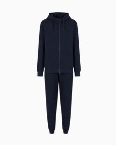 Men's Navy Blue Hooded Tracksuit Full Zipper Casual Wear Solid Color Polyester Regular Fit Autumn Sportswear with Side Pockets - Product Image 2