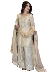 Designer Elegant Party Wear Pure Glass Satin Top & Palazzo Dupatta Set Embroidery Sequence Work Rivet Moti Work Quick Dry <b>Kurta</b> - Product Image 2
