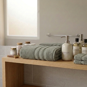 Toalla de Baño Verde Salvia Zero Twist de Algodón Suave con Diseño de Tres Rayas para Hogar, Spa, Hotel, Regalo, Boutique, Baño y Uso Diario - Product Image 6