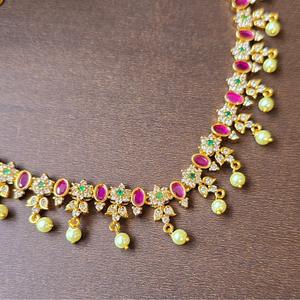 Kemp Gold-Plated Copper <b>Ruby</b> & Diamond Designer <b>Necklace</b> and Earring Set Fashionable Festival Gift - Product Image 3