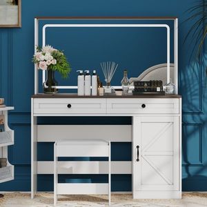 43.3\" <b>Makeup</b> Vanity Dresser Table with Large <b>Mirror</b> LED Light Strip Adjustable Brightness Dressing Desk 3 - Product Image 6