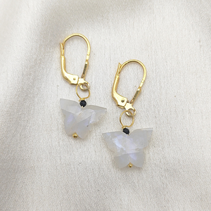 Rainbow Moonstone Butterfly Earrings – Sterling Silver Lever <b>Back</b> Dangle for Women, Handmade Jewelry Gift - Product Image 2