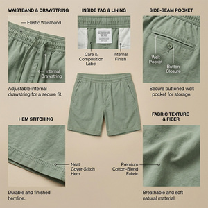 Shorts de Playa para Hombre, Color Verde Sólido, 100% Poliéster Ecológico, Cordón Frontal, Cintura Media, Transpirables, de Secado Rápido, Tela de Lona - Product Image 5