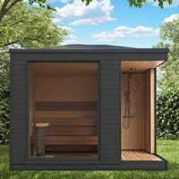 Harga Terbaik Set Sauna dan Shower untuk 4-5 Orang, Kamar Mandi Sauna Kayu yang Dapat Disesuaikan, Sauna Luar Ruangan, Kombinasi Shower dan Sauna