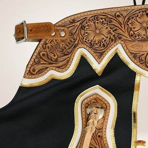 Chaps en cuir véritable Radeo pour homme, avec franges et broderies, fermeture à boucle. - Product Image 4