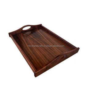Plateau de service rectangulaire en bois d'acacia avec poignées couleur bois naturel pour les hôtels et la vaisselle - Product Image 5