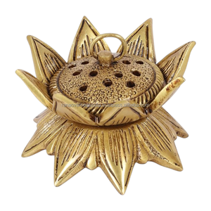 Premium Brass Lotus Incense Burner with Ash Catcher <b>Decorative</b> Incense Holder for Home Office Meditation <b>Decor</b> - Product Image 1