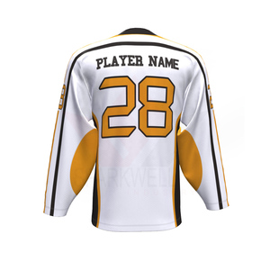 Custom Men's White <b>Green</b> Yellow Ice Hockey Jersey V Neck Full Sleeve Front Logo Quick Dry Breathable Polyester Sports Apparel - Product Image 5