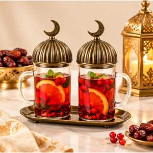 Juego de Jarras de Vidrio para Ramadán con Tapa de Luna de Bronce Vintage y Bandeja, Estilo Medio Oriente, para Decoración del Hogar en Eid Mubarak - Product Image 3