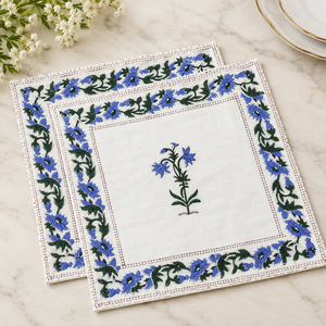 Nappe carrée en coton brodé floral traditionnel bleu Fashty Lifestyle 80x120cm, artisanat pour la maison - Product Image 1