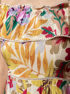 เดรสยาวแม็กซี่สีขาวพิมพ์ลายดอกหลากสี แต่งลูกไม้ คอทรงโอ แขนสั้นระบาย จับจีบระบายช่วงเอว - Product Image 5