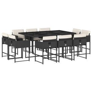 Ensemble de salle à manger de jardin en polyrotin noir avec coussins, 10 places, mobilier d'extérieur contemporain, structure en métal - Product Image 4