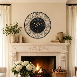 24 Inch Vintage Iron Metal Wall <b>Clock</b>, French Elegant <b>Retro</b> Decor, Large Farmhouse Wall <b>Clock</b>, Silent Battery Operated Wall - Product Image 6