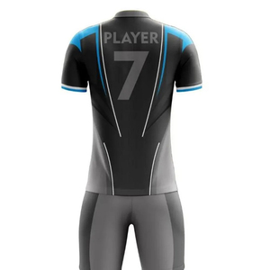 Camiseta de Fútbol para Hombre, Negra, Gris y Azul, Cuello en V, Manga Corta, Absorbe la Humedad, Poliéster, Ajuste Atlético, para Todas las Temporadas, Uniforme de Equipo - Product Image 3