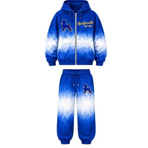 ชุดวอร์มผู้หญิงแบบ Tie Dye สีน้ำเงิน ดำ ขาว ลายตัวอักษรกรีก ยี่ห้อ Sigma Gamma Rho รุ่นสั่งทำพิเศษ ชุดฮู้ดดี้และกางเกงจ็อกเกอร์ สำหรับชมรมนักศึกษา ใส่ลำลองหรือเล่นกีฬาได้ - Product Image 1