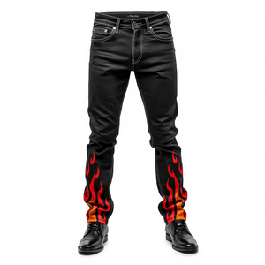 CAUSTIC INTERNATIONAL Jean décontracté pour homme en toile délavée, taille mi-haute, à braguette boutonnée - Coton épais d'été - Product Image 3