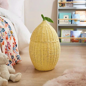 Adorable Roomy Handcrafted Ultra Durable Eco Chic Minimalist Wicker <b>Storage</b> Lemon Shaped <b>Storage</b> Basket For Kid - Product Image 4