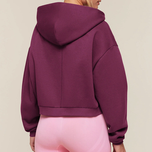 Women's Oversized Hooded <b>Zip</b>-<b>Up</b> Sweatshirt Drop Shoulder Solid Color Full Sleeve Cropped Fleece Autumn Wear - Product Image 4