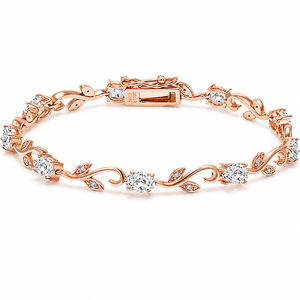 Pulsera Floral Plateada de Lujo para Mujer, Cadena de Eslabones con Hojas de Diamantes de Corte Ovalado, Elegante Joyería Nupcial de Moissanita - Product Image 4
