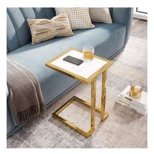 Hot Trending Handmade <b>Gold</b> Side Table with White Marble Top <b>Sofa</b> Side Table for Living Room, Drawing Room, Office Coffee Table - Product Image 1