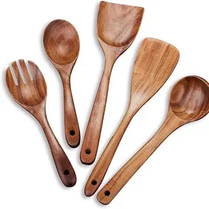 芒果木勺厨具翻转和上菜勺在印度以低价设置抹刀烹饪工具木材