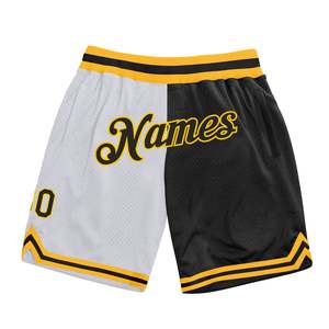 Shorts de basketball sportifs pour hommes, noir et gris, en maille, taille élastique, respirants, avec poches, motif imprimé personnalisé - Product Image 3