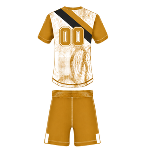 Conjunto de Uniforme de Rugby de Manga Corta Amarillo Mostaza, Blanco y Negro, Jersey de Rugby con Cuello Redondo y Estampado Gráfico, Pantalones Cortos con Cordón, Rendimiento Atlético - Product Image 2