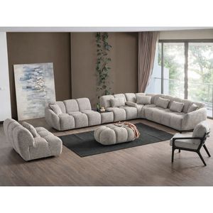 Juego de Sofás Seccionales Cuadrados de Madera de Teca Sólida, Modernos y de Lujo, Tapizados en Tela, para Hotel, Villa, Sala de Estar - Product Image 1
