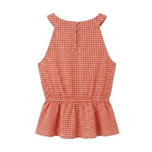 Custom Graceful Peach Chiffon Blouse Sleeveless Pleated Front Cinched Waist Halter Neck <b>Flowy</b> Charming Dinner Out Blouses - Product Image 2