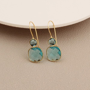 <b>Gold</b> Plated Drop <b>Earrings</b> With Topaz Bezel Setting Geometric Fashion <b>Dangle</b> Jewelry For Women - Product Image 1
