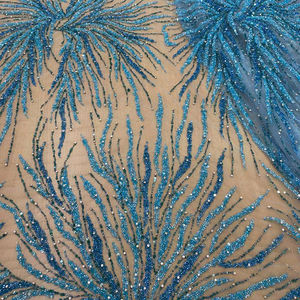 Tela de Tul con Cuentas Hechas a Mano en Color Amarillo, Bordado 3D con Lentejuelas y Perlas, Malla de Encaje Textil para Vestidos de Mujer, Fabricante de Ropa - Product Image 1