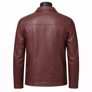 Men's <b>Burgundy</b> PU <b>Leather</b> <b>Jacket</b> Moto Biker Style Zipper Closure Turn-down Collar Slim Fit Autumn Wear Men <b>Leather</b> <b>Jacket</b> - Product Image 3